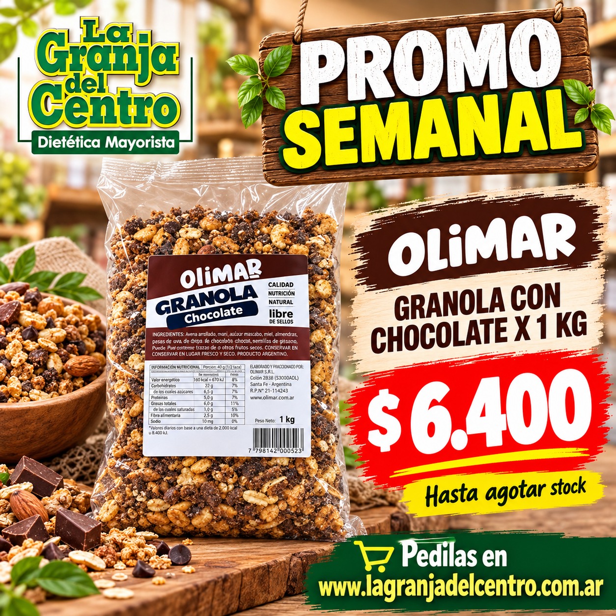 Ofertas y Promociones OLIMAR - GRANOLA CON CHOCOLATE X 1 KG PROMO SEMANAL